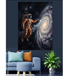 Uzay Boşluğunda Süzülen Parlak Astronot Dekoratif Kanvas - Mdf Ahşap Tablo