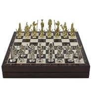 GiftHome Metal MISIR Satranç Takımı Parlak ve Ceviz Desenli MDF Sandıklı Satranç Tahtası (36X36X6 cm.)