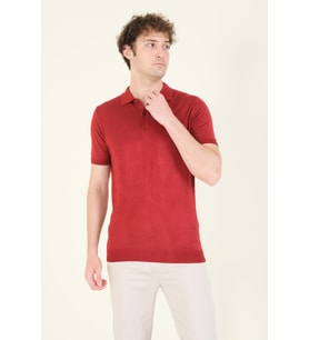 Giyim Dünyası Erkek Çıtçıtlı Desenli Polo Yaka Merserize T-Shirt Bordo