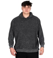 Mode XL Büyük Beden Erkek Kapüşonlu Sweatshirt Asit Yıkama Interlok U24167 Gri