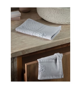 Orva Nakışlı %100 Pamuk 2'li El Havlusu - Gri - 30x45 cm
