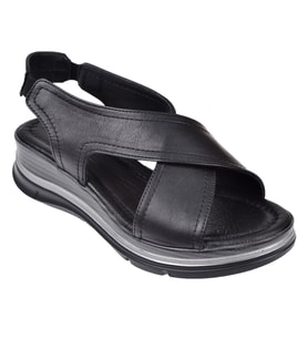 Floor Hakiki Deri Çapraz Bantlı Kadın Sandalet MAK-2562 SİYAH