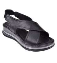 Floor Hakiki Deri Çapraz Bantlı Kadın Sandalet MAK-2562 SİYAH