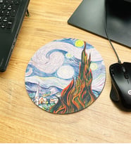 Van Gogh Yıldızlı Gece Tasarımlı Oval Mouse Pad