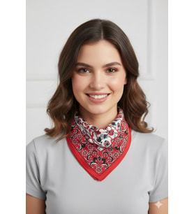 Kırmızı Etnik & Çiçek Desenli Saten Fular 48x48 cm – Vintage Kare Bandana