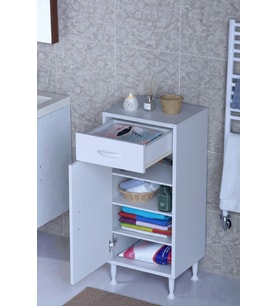 Eliusta Rose 45 cm Beyaz 1 Çekmeceli Banyo Mutfak Dolabı 4 Bölmeli 3 Raflı Çok Amaçlı Dolap 45x88x32,5 cm