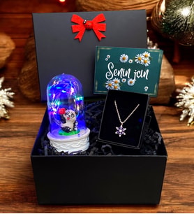 Siyah Kutusunda Renkli Led Işıklı Fanus ve Gerçek Ametist Taşlı Lotus Kolye (Model 5)