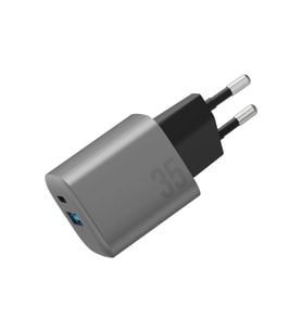 AmpCharge GaN35 35W Type-C ve 30W USB 3.0 Çıkışlı Hızlı Şarj Aleti - Koyu Gri