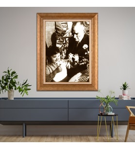 Altın Varaklı Çerçeveli Paspartulu Atatürk Tablo DC0663 (Gold)