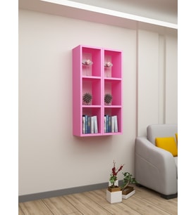 Kitaplık YanYana Duvar Rafı ikili Takım Pembe (Pembe)