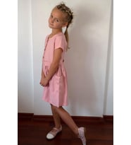 Breeze Kız Çocuk Keten Elbise Düğmeli Yanları Cepli 6-12 Yaş, Pembe