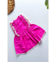 Yazlık Elbise Kısa Kollu Kız Çocuk Elbise Bebek Giyim Kız Bebek Elbise (Pembe)