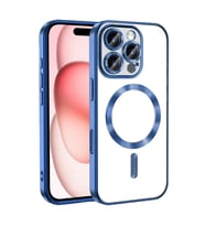 Apple iPhone 16 Pro Uyumlu Kılıf Kamera Korumalı M-safe Wireless Şarj Özellikli Zore Demre Kapak (Mavi)
