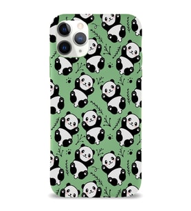 Apple iPhone 11 Pro Max Uyumlu Lansman Kılıf Panda Tasarımlı İçi Kadife Kapak-Yeşil (Şeffaf)