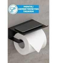 Yapışkanlı Tuvalet Kağıtlığı - Dekoratif Banyo Askısı Peçetelik (Siyah)