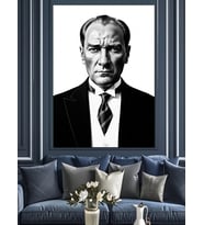 Ciddi Bakışlı Atatürk Portresi Dekoratif Kanvas - Mdf Ahşap Tablo
