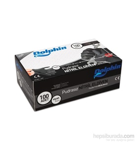Dolphin Siyah Nitril Eldiven Pudrasız Ekstra Kalın (M) 100 lü (5) Paket