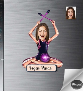 Kişiye Özel Jimnastikci Kadın Ahşap Magnet -1