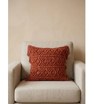 Boho Stil El Örmesi Makrome Kırlent Kılıfı - Tarçın Rengi Bohem Dekoratif Yastık - 45x45 cm Özel Tasarım