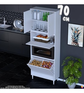 Eliusta Vega 70 cm Fırın Uyumlu 2 Göz Sepetli Çok Amaçlı Mutfak Kiler Banyo Organizer Dolap 70x213x32 cm