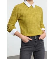 Stil Modern Kadın Regular Standart Kol Dik Yaka Yumuşak Dokulu Triko Kazak (Yeşil)