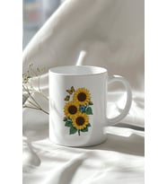 Ayçiçeği Tasarımlı 330ml Baskılı Beyaz Seramik Kupa Bardak