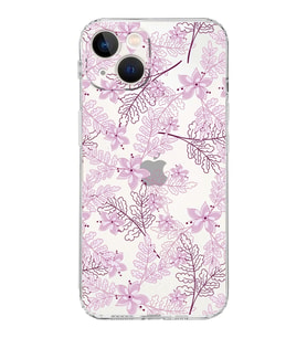 Apple iPhone 13 MiniKamera Korumalı Tıpalı Kapak Floral Pudra Tasarımlı Şeffaf Kılıf