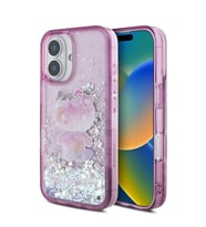 Apple iPhone 16 Uyumlu Kılıf Hello Kitty Orjinal Lisanslı Sıvılı Simli 50. Yıldönümü Partisi Kapak (Mor)