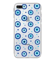 PrintiFy iPhone 7 Plus ile Uyumlu Nazar Boncuğu 1 Baskılı Kamera Korumalı Şeffaf Silikon Kılıf
