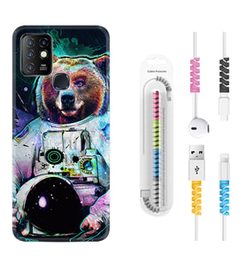 INFINIX Hot 8 9 10 11S Hot 10 Play 10T Kılıf Kablo Koruma Spiral Silikon Astronot Panda 1755