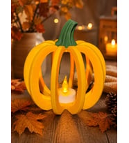 3D Baskı Delikli Balkabağı Fener Tealight Mumluk Sonbahar Cadılar Bayramı Dekoratif Şamdan Turuncu
