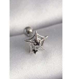 316L Çelik Gümüş Renk Siyah Zirkon Taş Detay Örümcek Ağ Model Tragus Piercing (Karışık)