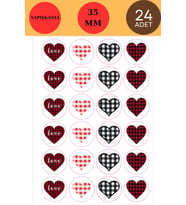 24 Adet - Kalp Ekose Sticker - Hediye Sticker - Notebook Sticker - Defter Sticker - Yılbaşı Süsü