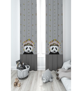 MEKTA HOME BEBEK VE ÇOCUK ODASI Kızılderili Panda Desenli 2 Kanat Fon Perde