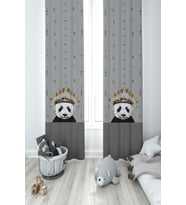 MEKTA HOME BEBEK VE ÇOCUK ODASI Kızılderili Panda Desenli 2 Kanat Fon Perde