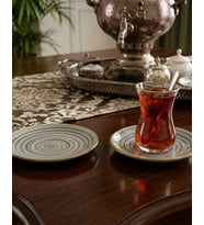 MADAM İZMİR Winter 6'lı Çay Tabağı - Modern Spiral Desenli Şık Sunum Tabağı (Gri)