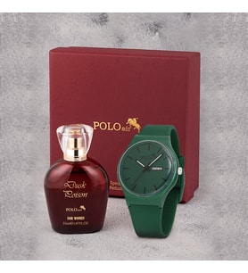Polo Air Spor Gün Ay Takvimli Kadın Kol Saati Parfüm Bordo Hediyelik Kutsunda Set Yeşil Renk ST-2169S9 (Koyu Yeşil)