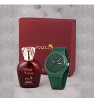 Polo Air Spor Gün Ay Takvimli Kadın Kol Saati Parfüm Bordo Hediyelik Kutsunda Set Yeşil Renk ST-2169S9 (Koyu Yeşil)