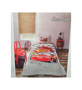 Özdilek Lisanslı Kapitoneli %100 Pamuk Tek Kişilik Çocuk Yatak Örtüsü (160x230)-Mcqueen Cars Fast Gri