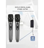Profesyonel Çiftli Kablosuz Mikrofon Seti Karaoke Şarj Edilebilir 50 Metre