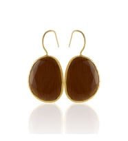 Kadir Jewellery 22 Ayar Altın Kaplama Fosil Taşlı Küpe -El İşçiliği Ve Hipoalerjenik Küpe
