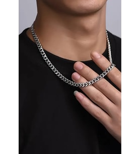 Erkek Gri Zincir Model Titanyum Ithal Kararmaz Çelik Erkek Zincir Kolye