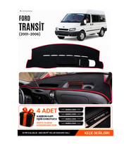 FORD TRANSİT (2001-2006) Uyumlu Torpido Örtüsü Torpido Kılıfı - Siyah Kırmızı