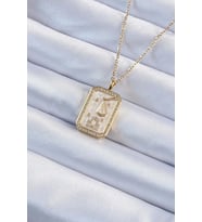 Mey İthalat® 316L Çelik Zincir Renk Zirkon Taşlı Çerçeveli Tarot Kolye