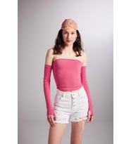 Kolları Ayrı Straplez Smooth Bluz Pembe