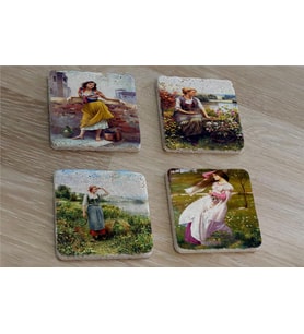 Çingene Kızı ve Kadınlar Doğal Taş Bardak Altlığı 4'lü set - Natural Stone Coasters