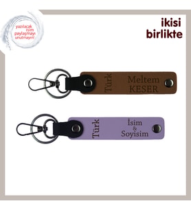Kardeşe Özel Kalıcı Hatıra, Türk Yazısı İsim Ve Soyadı Yazılı x2 Anahtarlık, A Kahve-Mor