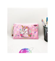 Bahar Unicorn Çiçekli Desenli Kalem Kutusu Yıkanabilir Bez Kalemlik (Pembe)