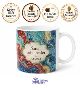 Ebru Sanatı Desenli İsme Özel Baskılı Kupa Bardak Hediye