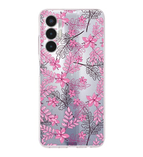 PrintiFy Tecno Pova 3 Uyumlu Kamera Korumalı Floral Pembe Tasarımlı Şeffaf Silikon Kılıf